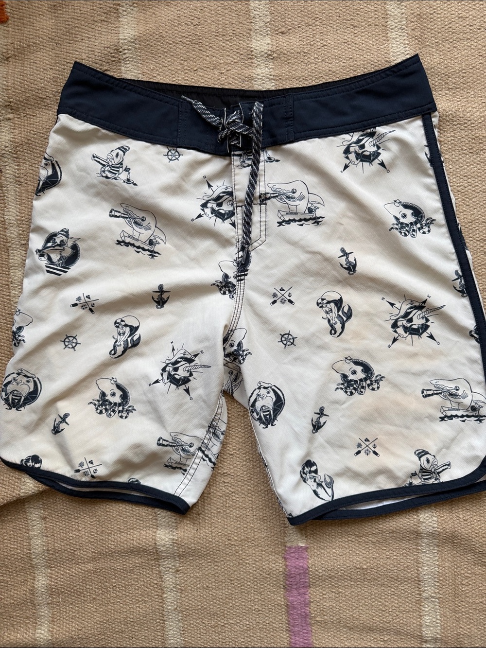 Quiksilver White and Navy Nautical Boardshorts